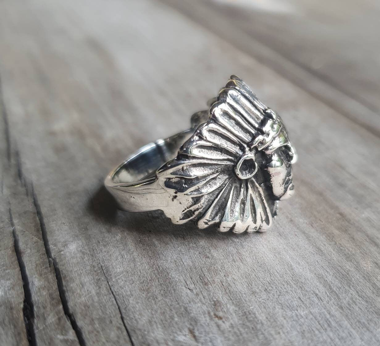 Indian ring,Indian chief,tribal,sterling silver,handmade,boho,ethnic,Indian face,