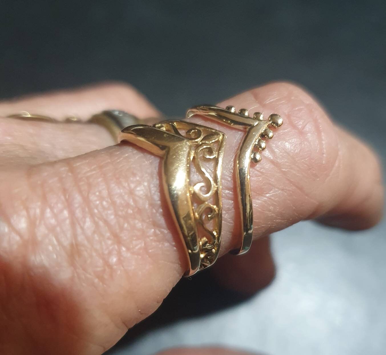 Gold chevron filegree ring,2 piece set,solid 9ct/9k gold,scroll,v ring,art nouveau, victorian,handmade,designer,boho,gypsy,wishbone,