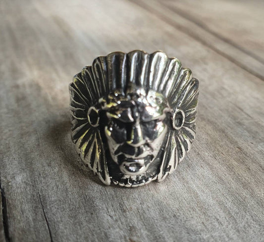 Indian ring,Indian chief,tribal,sterling silver,handmade,boho,ethnic,Indian face,