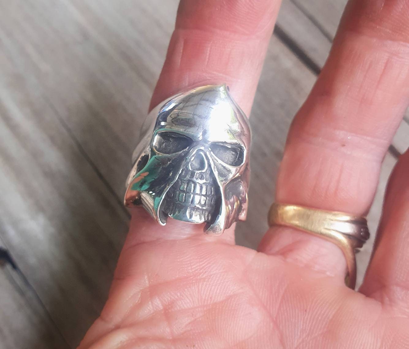 Grim reaper,heavy Skull ring,39gms,sterling silver, steampunk,gothic, punk,biker,hand made,hipster,pirate,medievil,