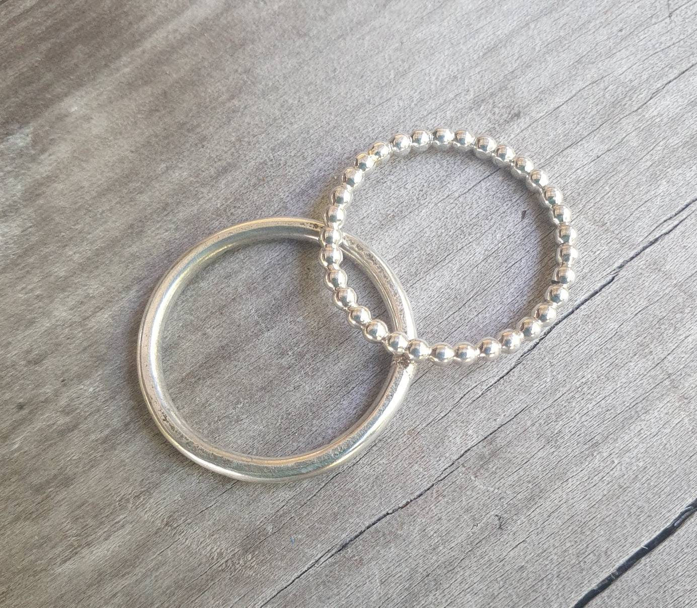 Stacker rings,2 piece ,solid sterling silver,patterned ball band and plain,stackable rings,boho,pinkie,