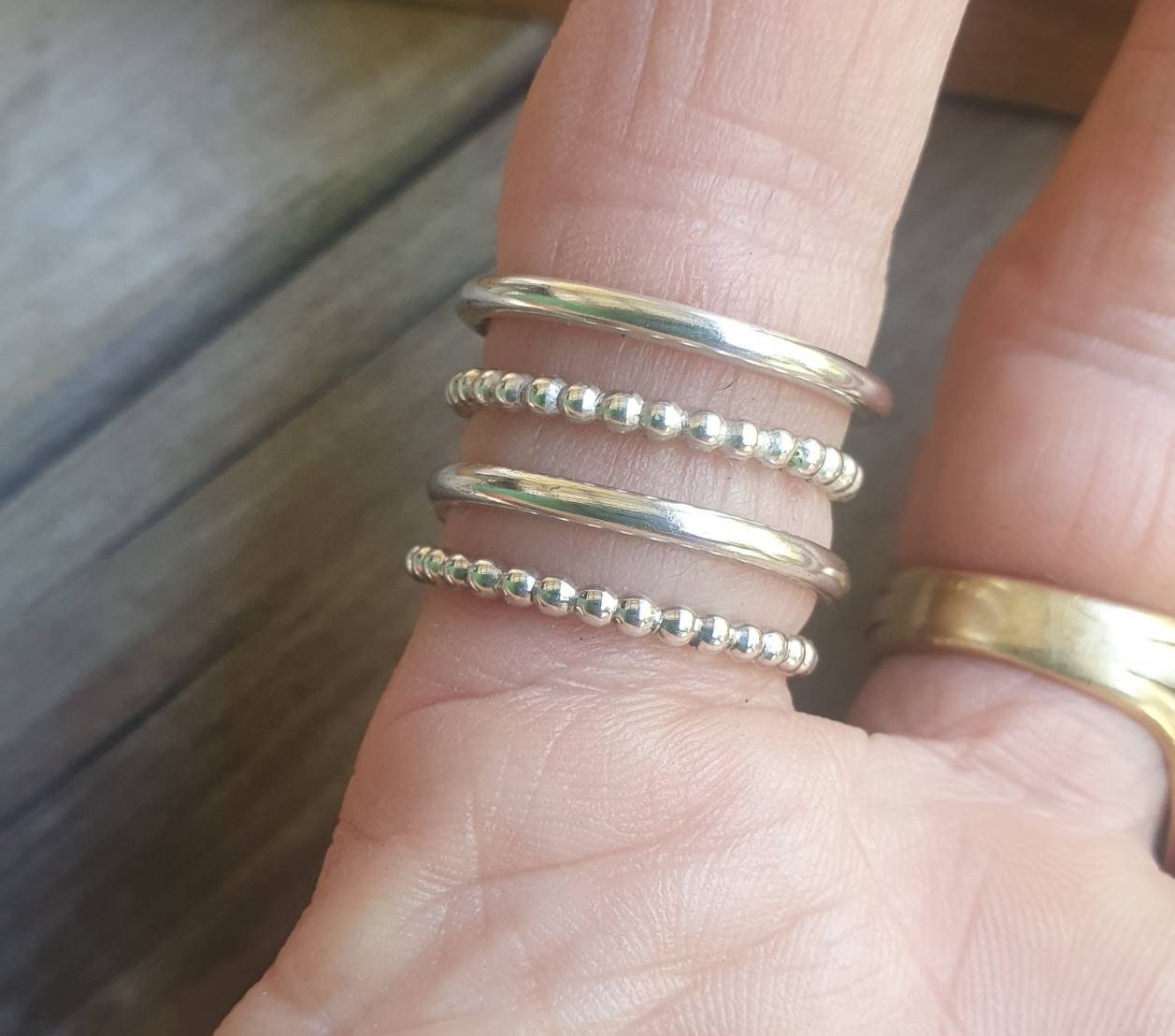 Stacker rings,2 piece ,solid sterling silver,patterned ball band and plain,stackable rings,boho,pinkie,