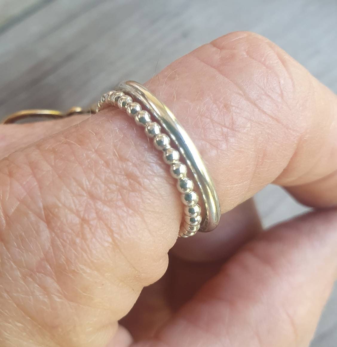 Stacker rings,2 piece ,solid sterling silver,patterned ball band and plain,stackable rings,boho,pinkie,