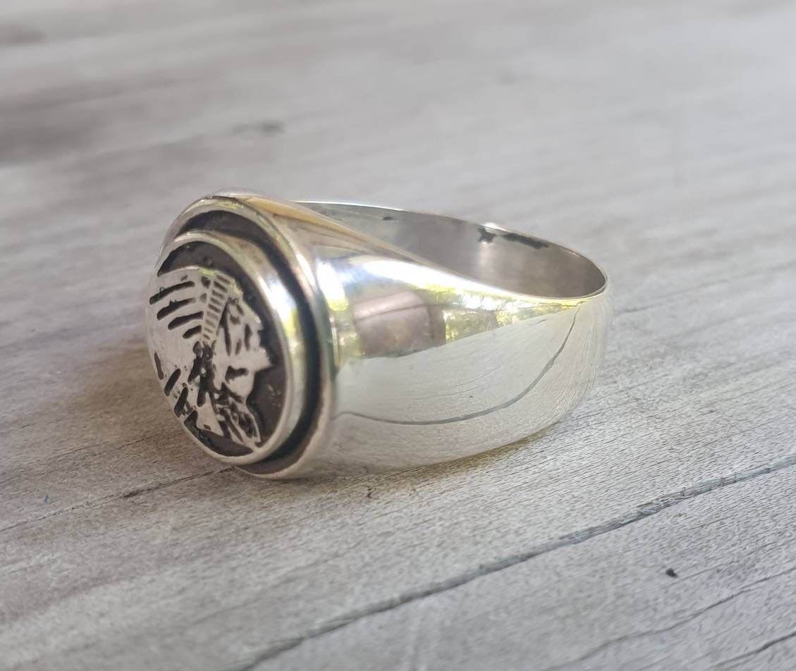 Indian ring,motorcycle,sterling silver, Indian head signet, wedding band,unisex,handmade,motorbike,biker