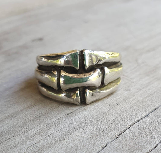 Silver ring,bamboo,bones,solid sterling silver,unisex ring