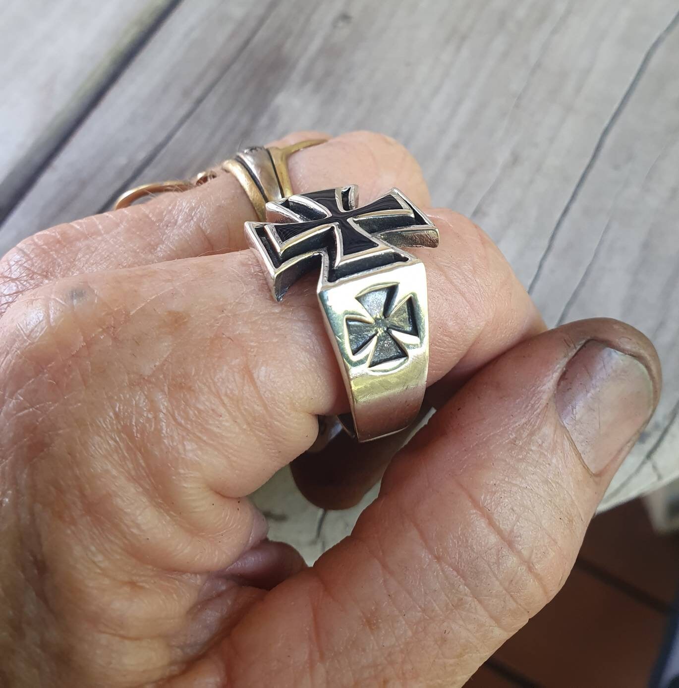 Solid cross ring,sterling silver,black enameled,size 12.5 cross,chopper, even cross,solid back ring ,gothic, Celtic cross,knights templar