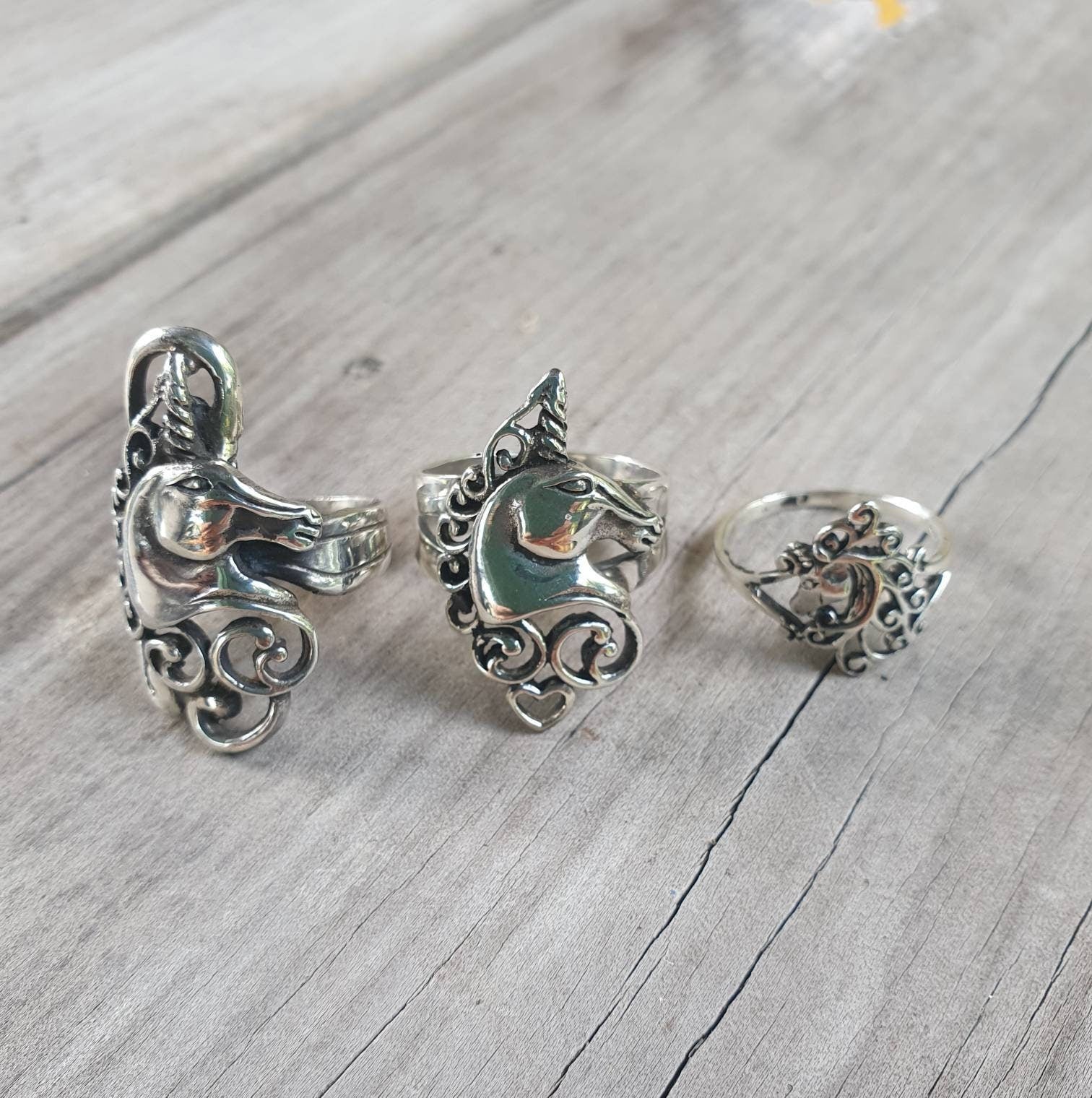 Unicorn ring,sterling silver,long ring,carousel,scrolly haired,mythical horse,fantasy,new age, boho,art nouveau,magic,woodland,fairy tale,