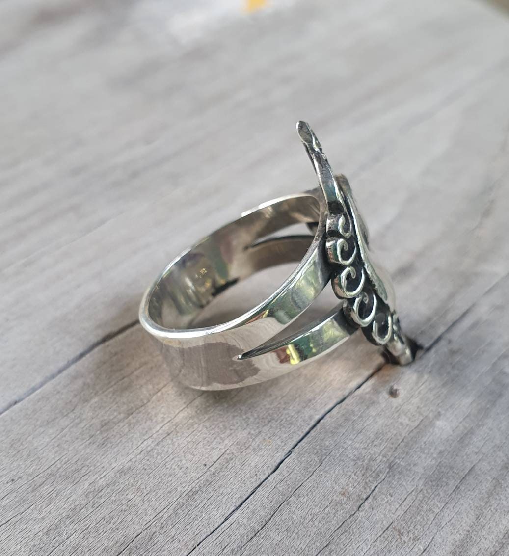 Unicorn ring,sterling silver,long ring,carousel,scrolly haired,mythical horse,fantasy,new age, boho,art nouveau,magic,woodland,fairy tale,