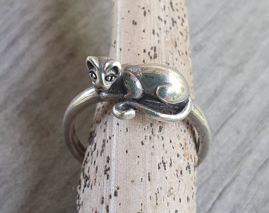 Cat ring, sterling silver, pinkie ring,boho,gypsy,hippy,woodland,animal,feline,handmade,girls ring,