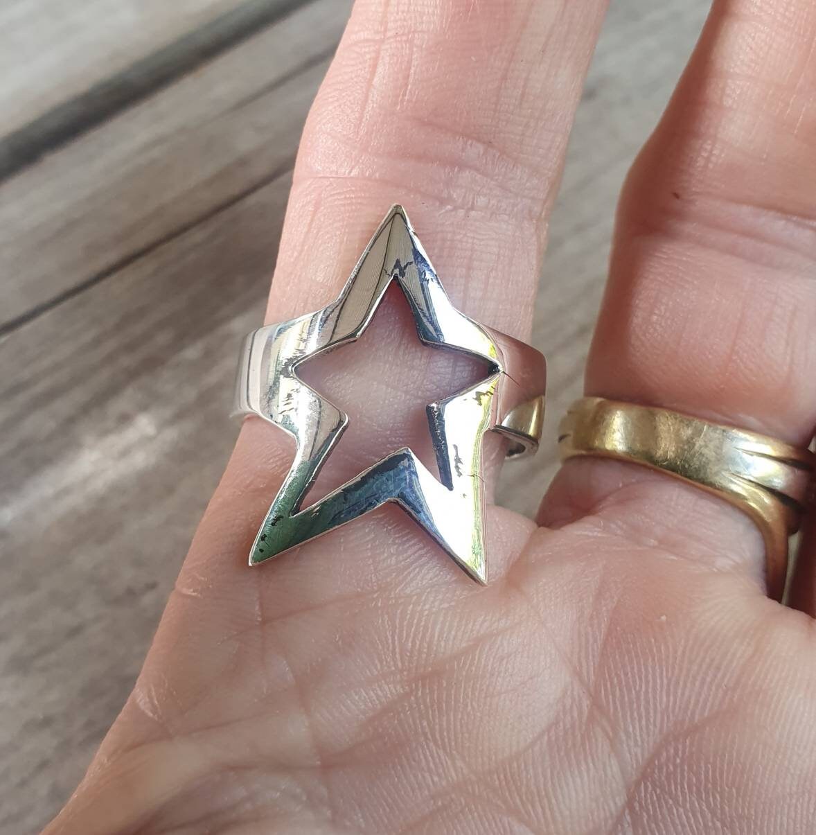 star ring,large,Sterling silver,flat,five pointed star,unisex,boho,hipster,bespoke,