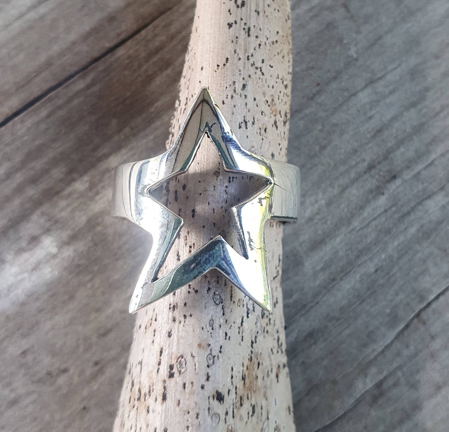 star ring,large,Sterling silver,flat,five pointed star,unisex,boho,hipster,bespoke,