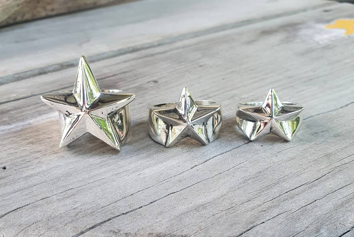 star ring,Sterling silver,medium caltex star,astrology,5 pointed star,goddess,boho,chunky,new age,