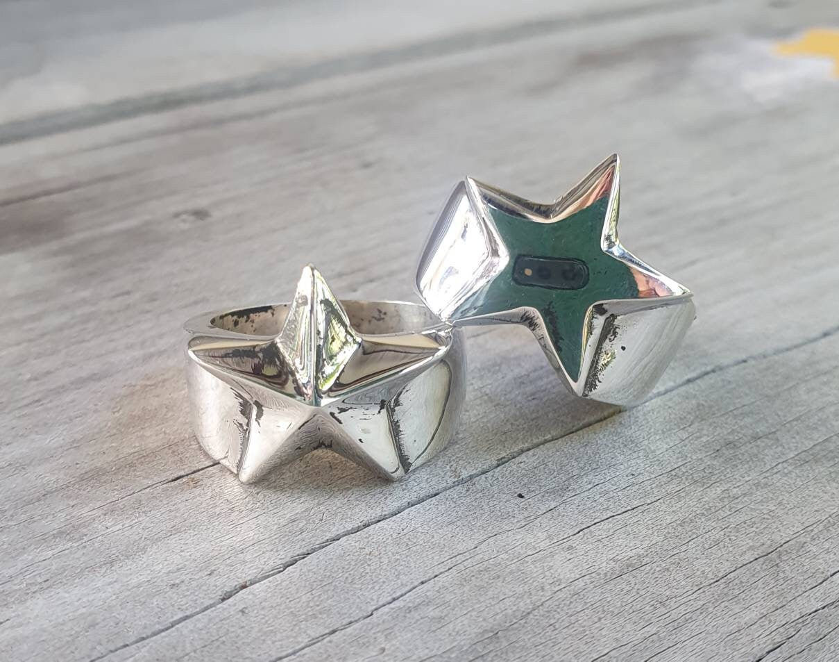 star ring,Sterling silver,medium caltex star,astrology,5 pointed star,goddess,boho,chunky,new age,