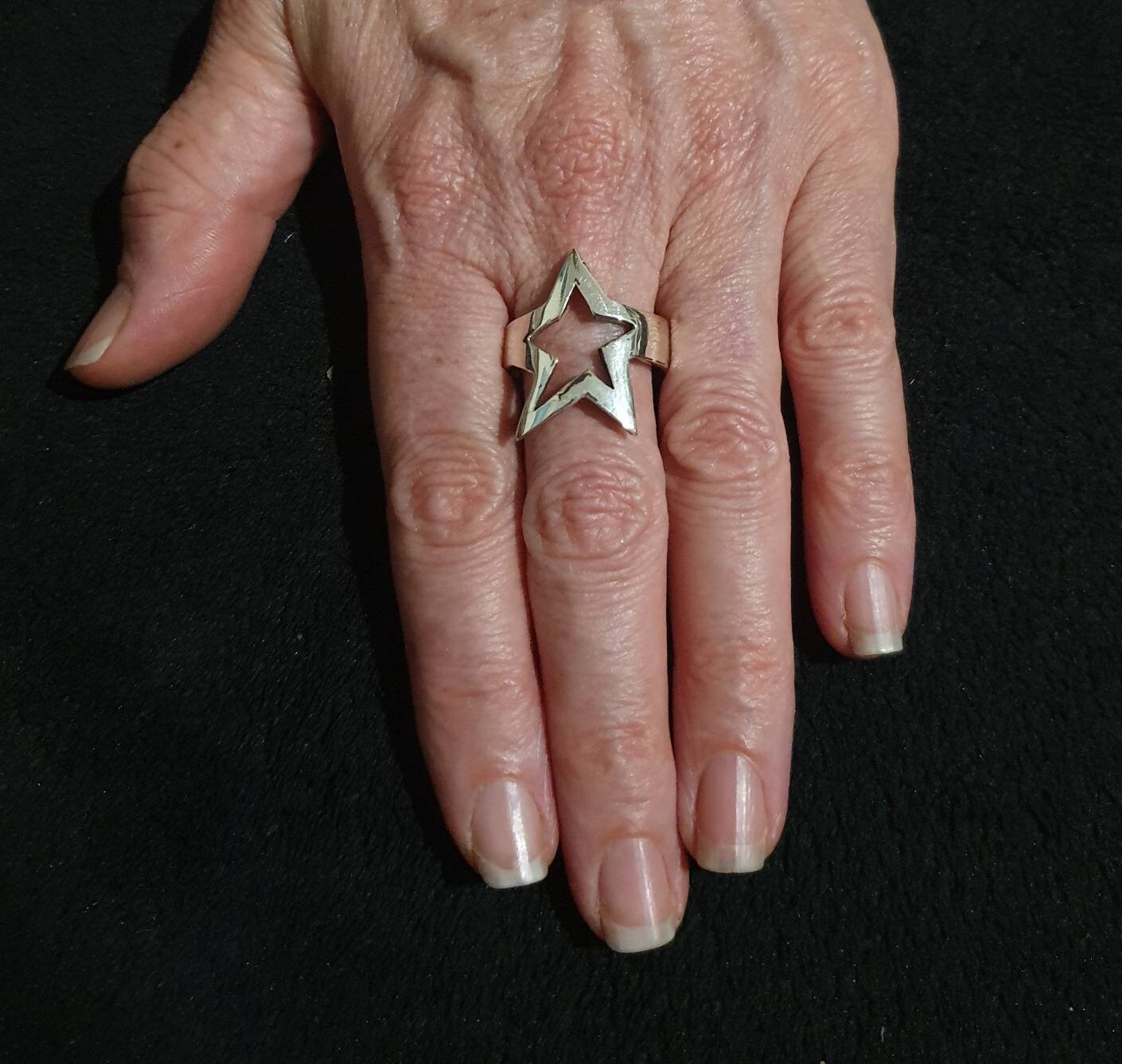 star ring,large,Sterling silver,flat,five pointed star,unisex,boho,hipster,bespoke,