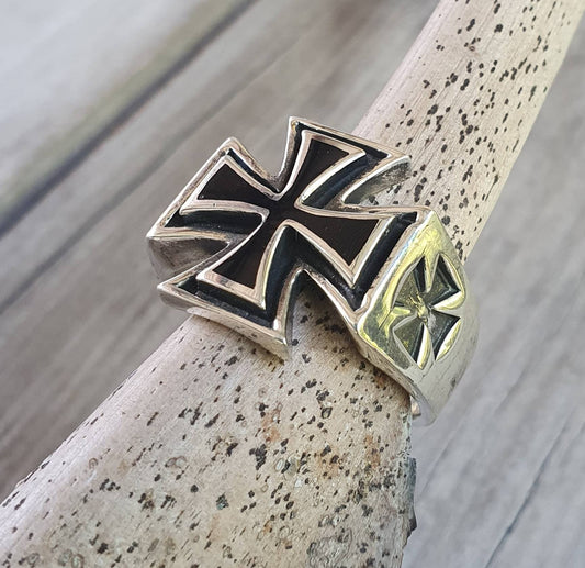 Solid cross ring,sterling silver,black enameled,size 12.5 cross,chopper, even cross,solid back ring ,gothic, Celtic cross,knights templar