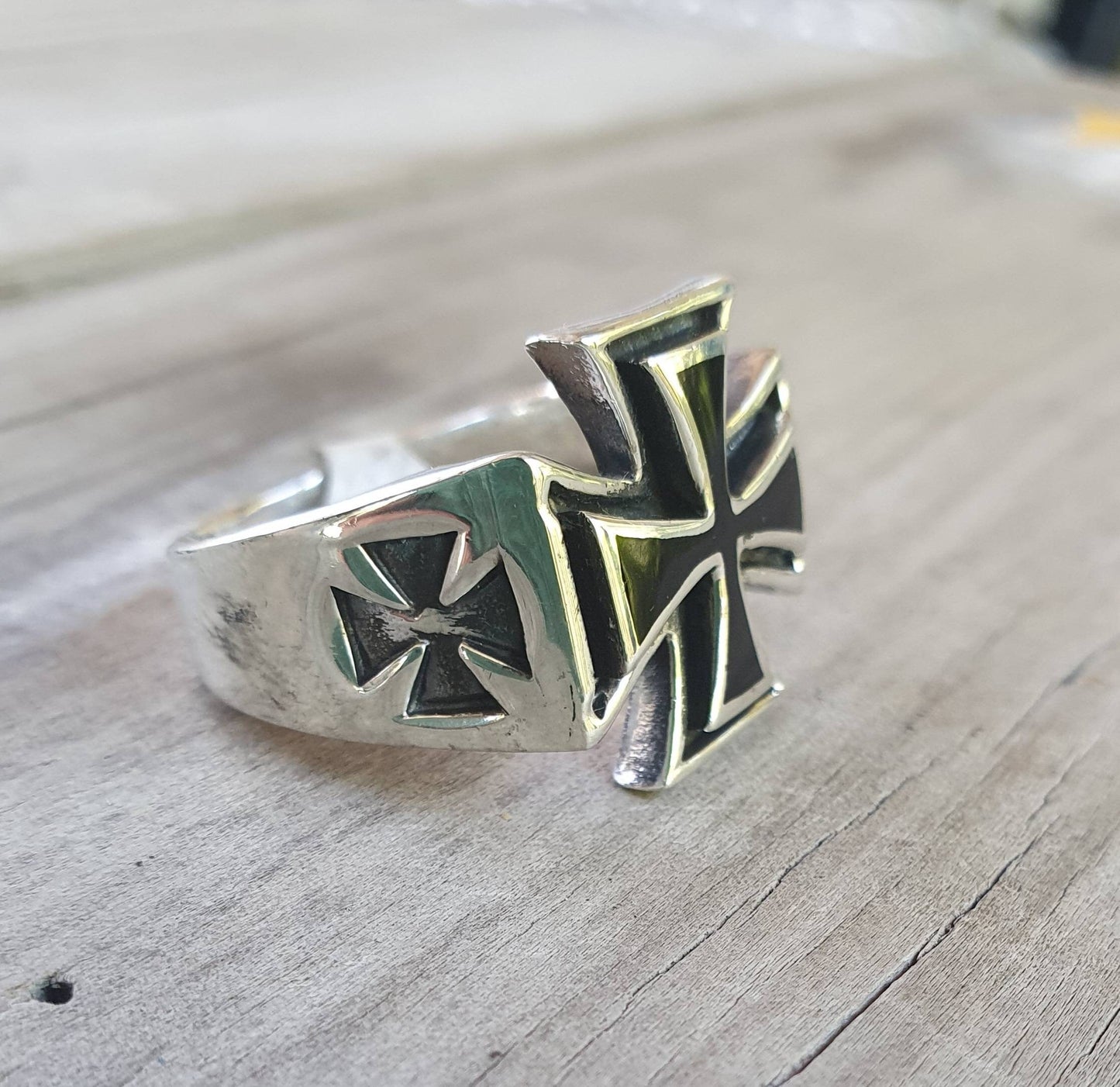 Solid cross ring,sterling silver,black enameled,size 12.5 cross,chopper, even cross,solid back ring ,gothic, Celtic cross,knights templar