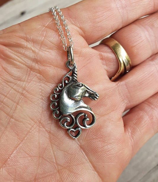 Unicorn pendant,sterling silver,carousel,mythical horse,fantasy,new age, boho,magic,woodland,fairy tale,