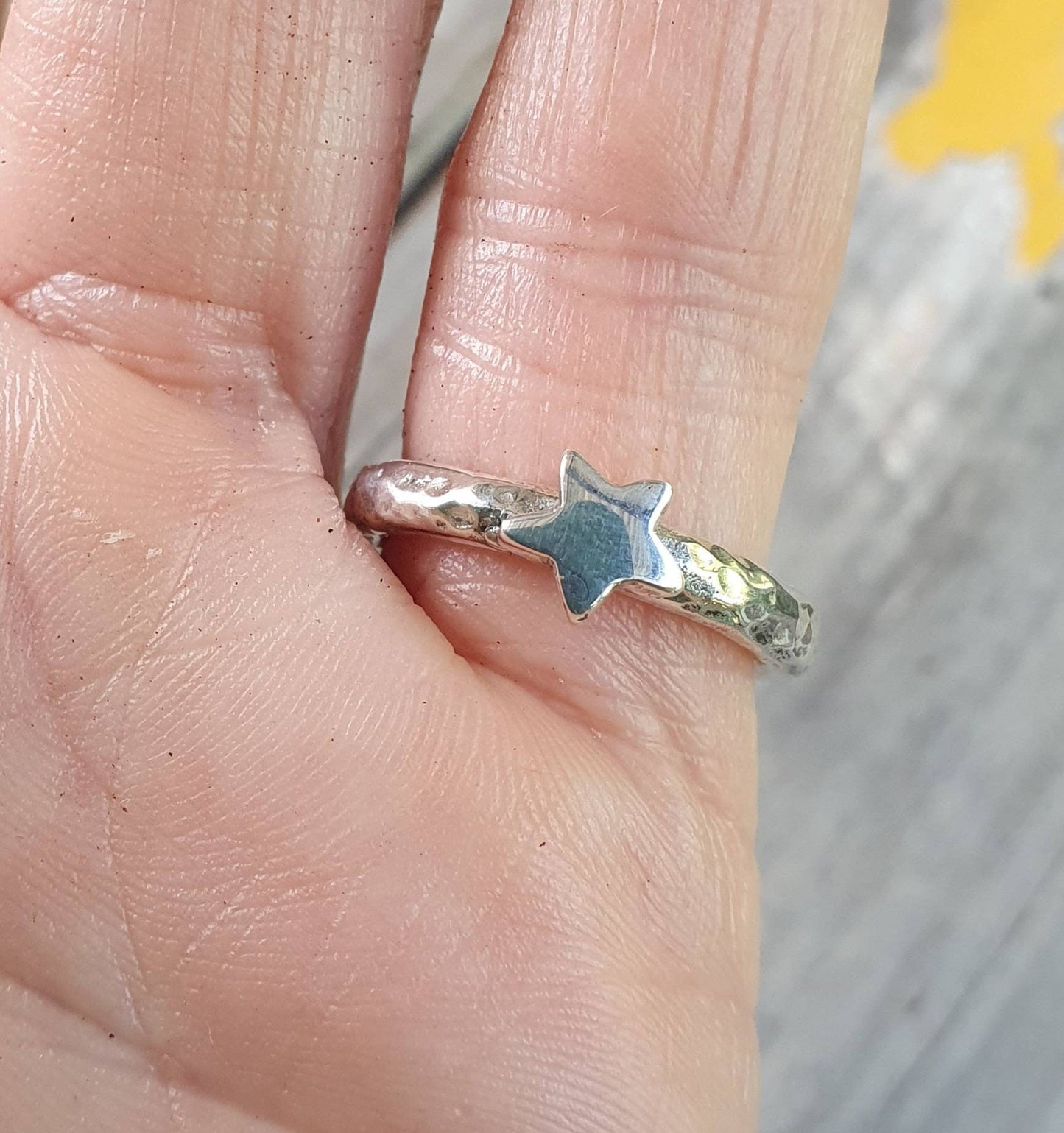 Star ring,hammered sterling silver,stacker,chunky beaten band,handmade,boho,goddess,round wedding band,thick silver ring,