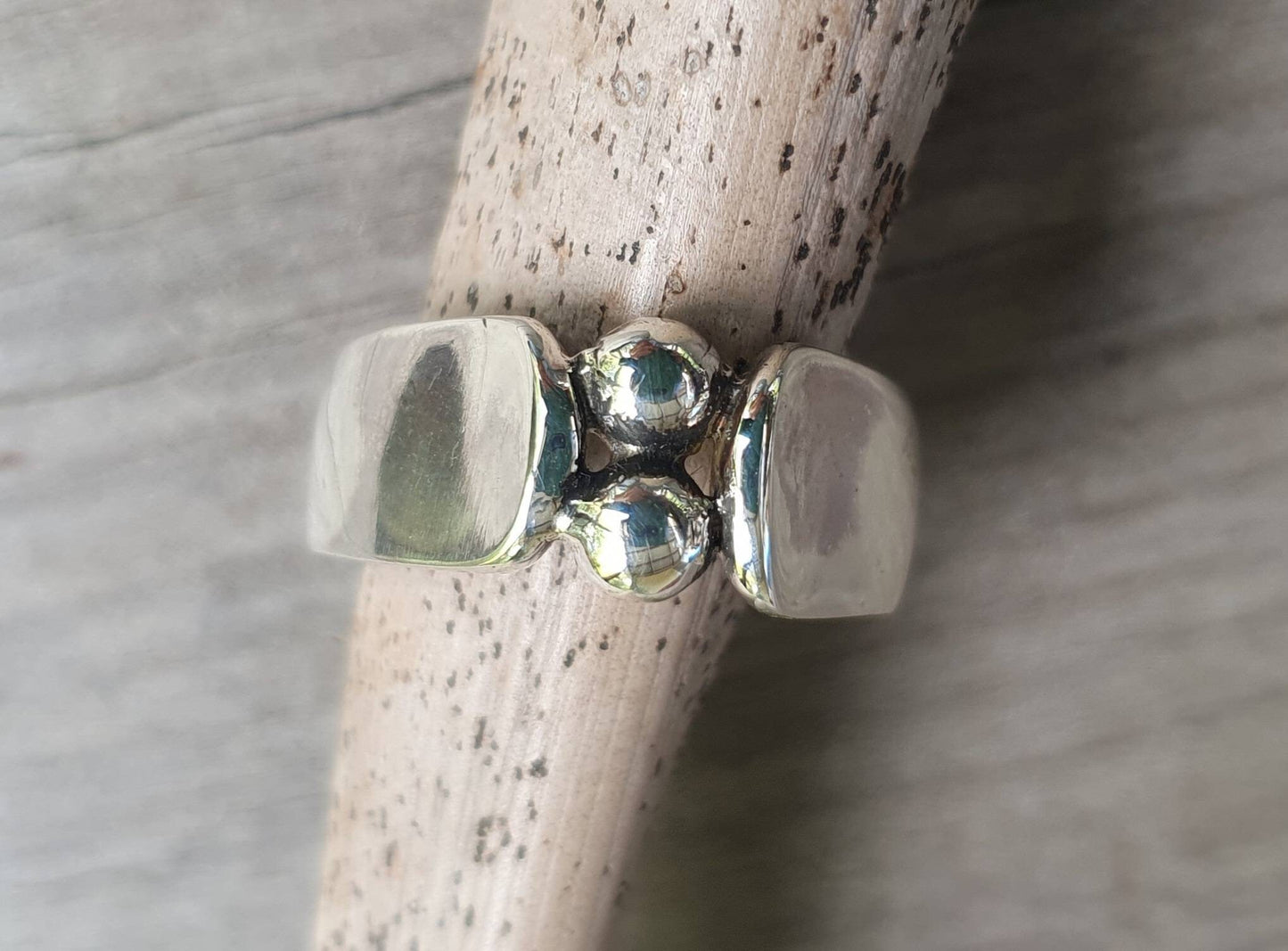 solid sterling silver ring,double ball ring, modern,wedding