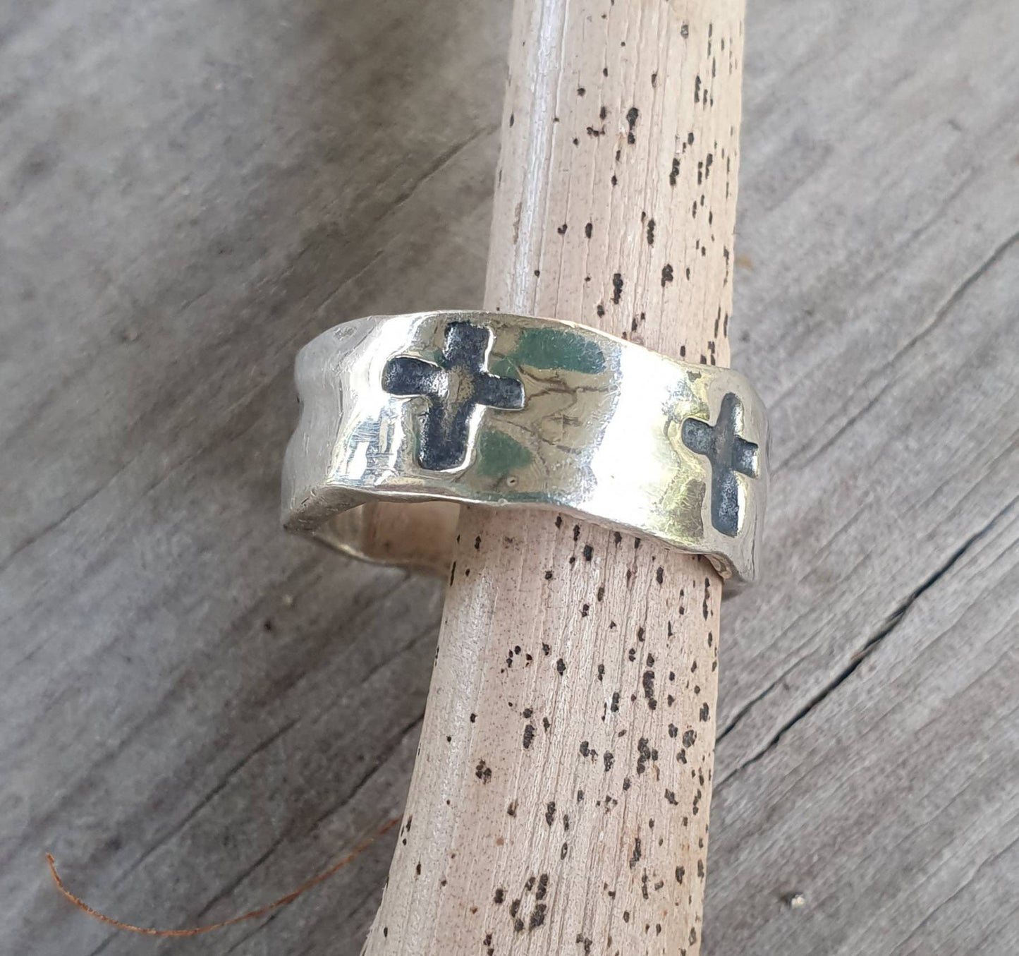 Cross ring,hammered sterling silver,handmade, nugget,rustic, steampunk,industrial band,wedding, dress ring