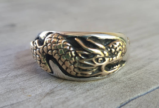 Gold dragon ring,9k gold and sterling silver,Two tone,chinese dragon,mythical,hipster,steampunk, gothic,wedding,handmade