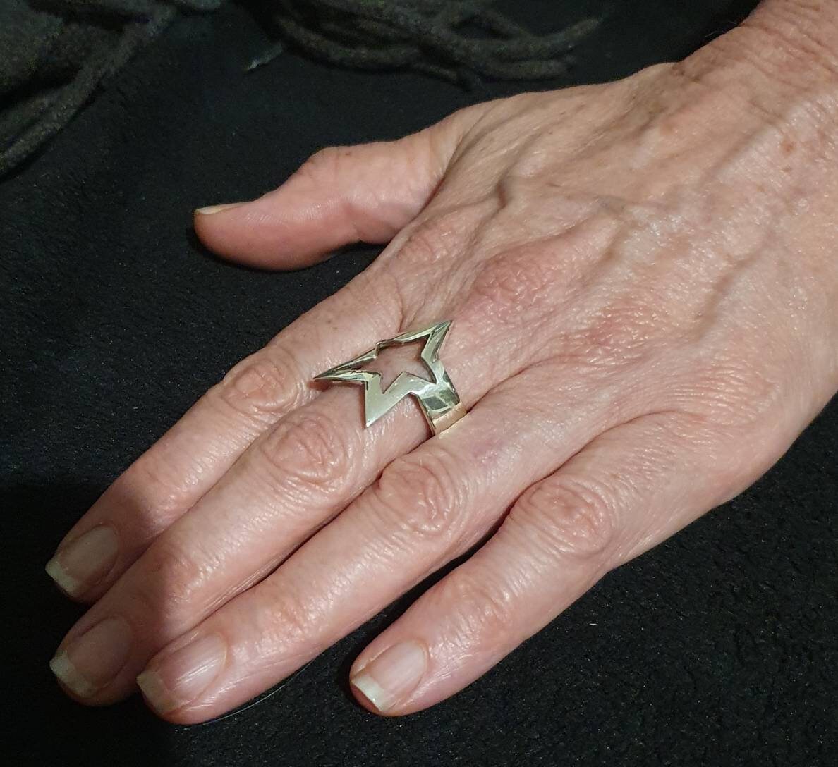 star ring,large,Sterling silver,flat,five pointed star,unisex,boho,hipster,bespoke,