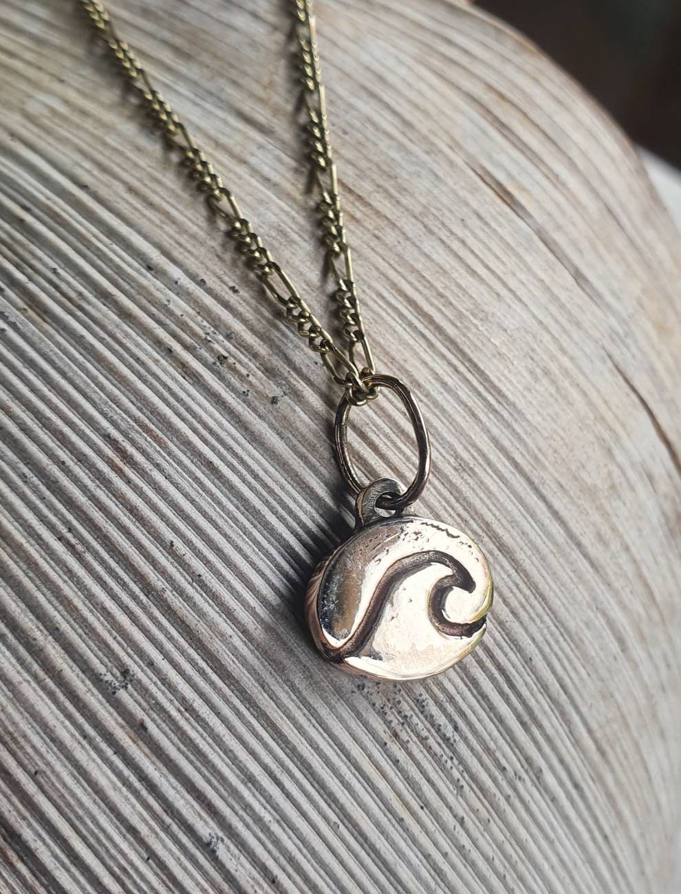 Gold wave surf  pendant,solid 10k gold, surfer,wavr disc,surfer necklace, wave pendant,boho