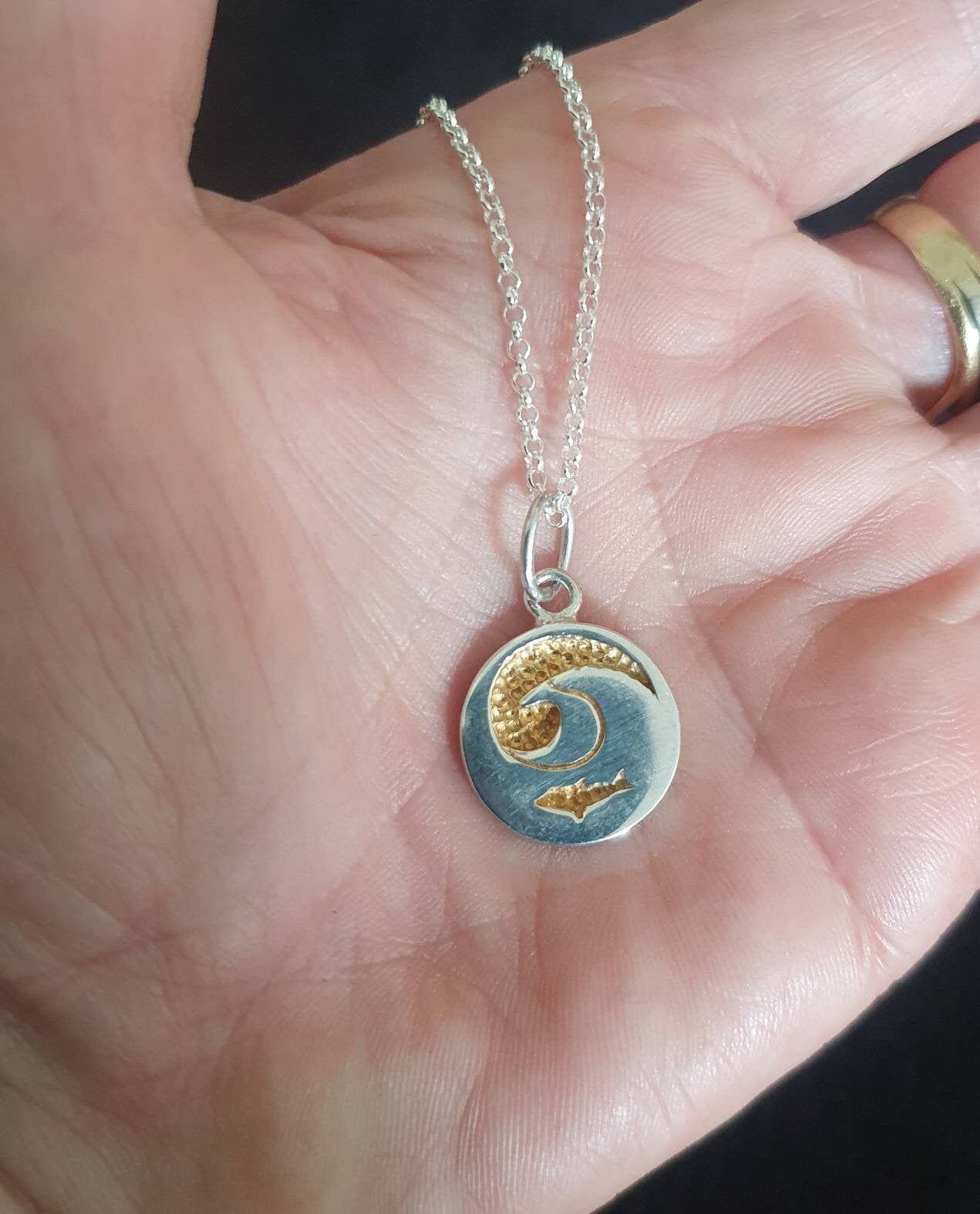 Wave pendant,sterling silver medallion,dolphin, surfer,surf pendant,sailor, wave,surfer,surf,beach jewelry,handmade,