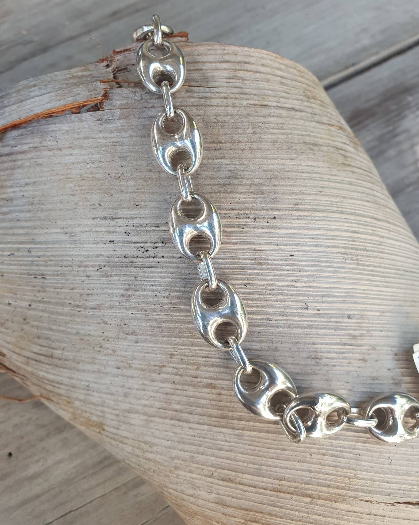 Marine link chain bracelet,sterling silver,anchor,unisex