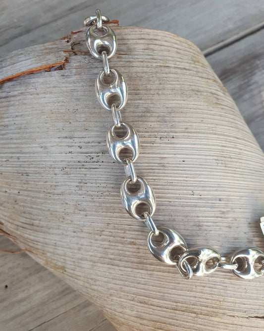 Marine link chain bracelet,sterling silver,anchor,unisex