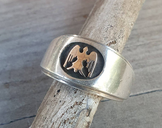 eagle ring,phoenix,two tone,10kgold and sterling silver,gold eagle,mans dress wedding ring,steampunk,