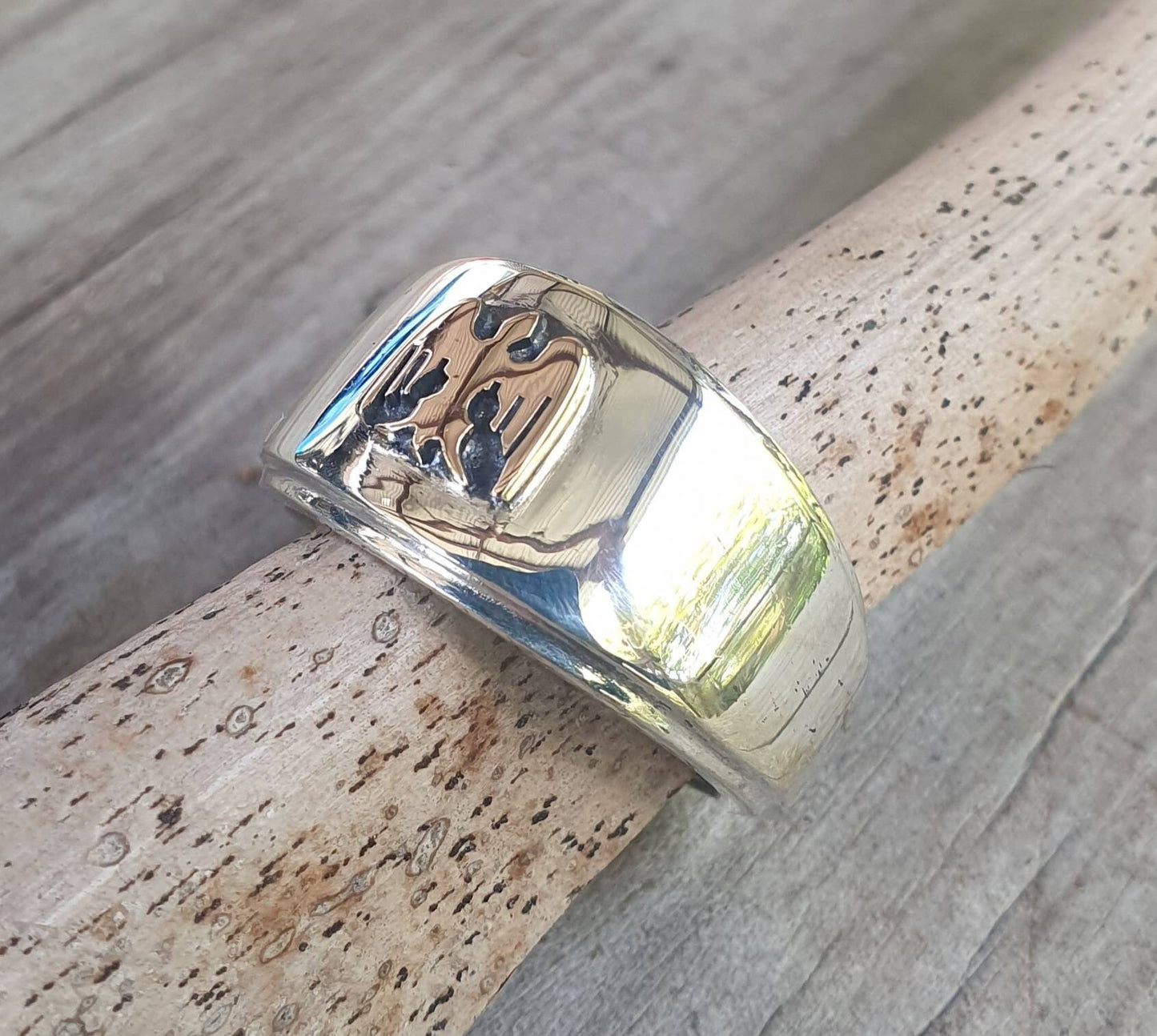 Phoenix ring,eagle,two tone,10kgold and sterling silver,gold eagle,chunky mans dress wedding ring,steampunk,