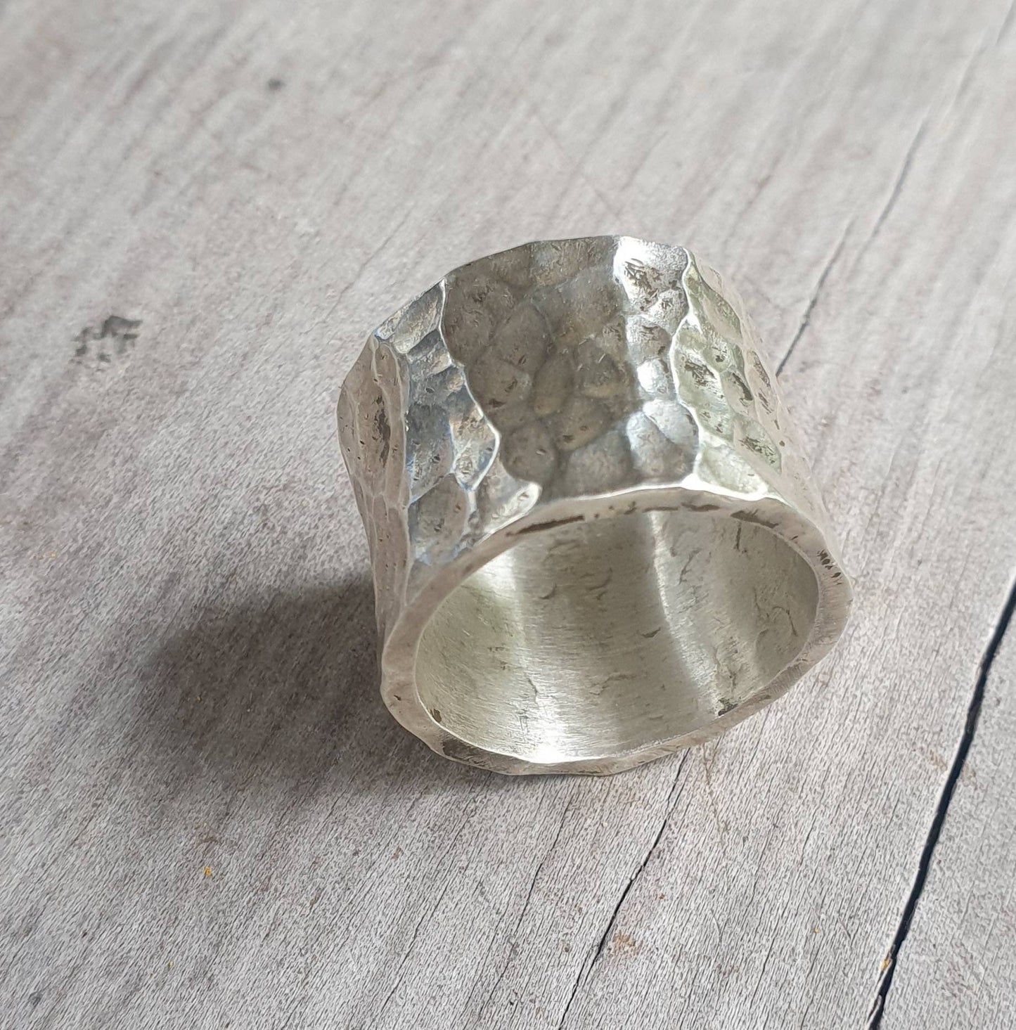 Wide silver ring,hammered sterling silver,heavy rustic,unisex band,thumb ring,handmade,wedding  ring,distressed,industrial ring,nugget,boho