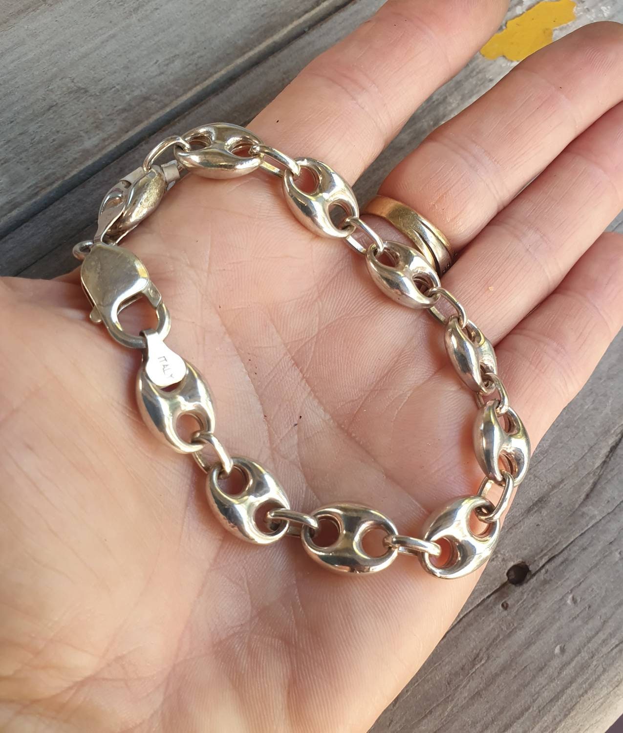 Marine link chain bracelet,sterling silver,anchor,unisex