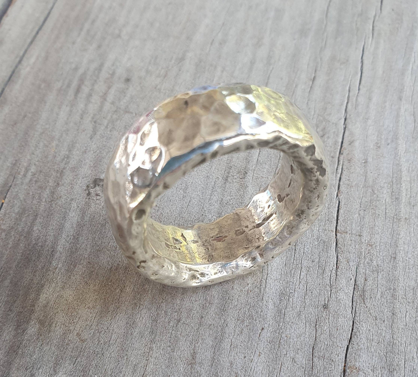 Wide mens ring,sterling silver,34gms,very  heavy rustic ring,10mm wide chunky hammered thick band,steampunk, chunky wedding ring, dress ring