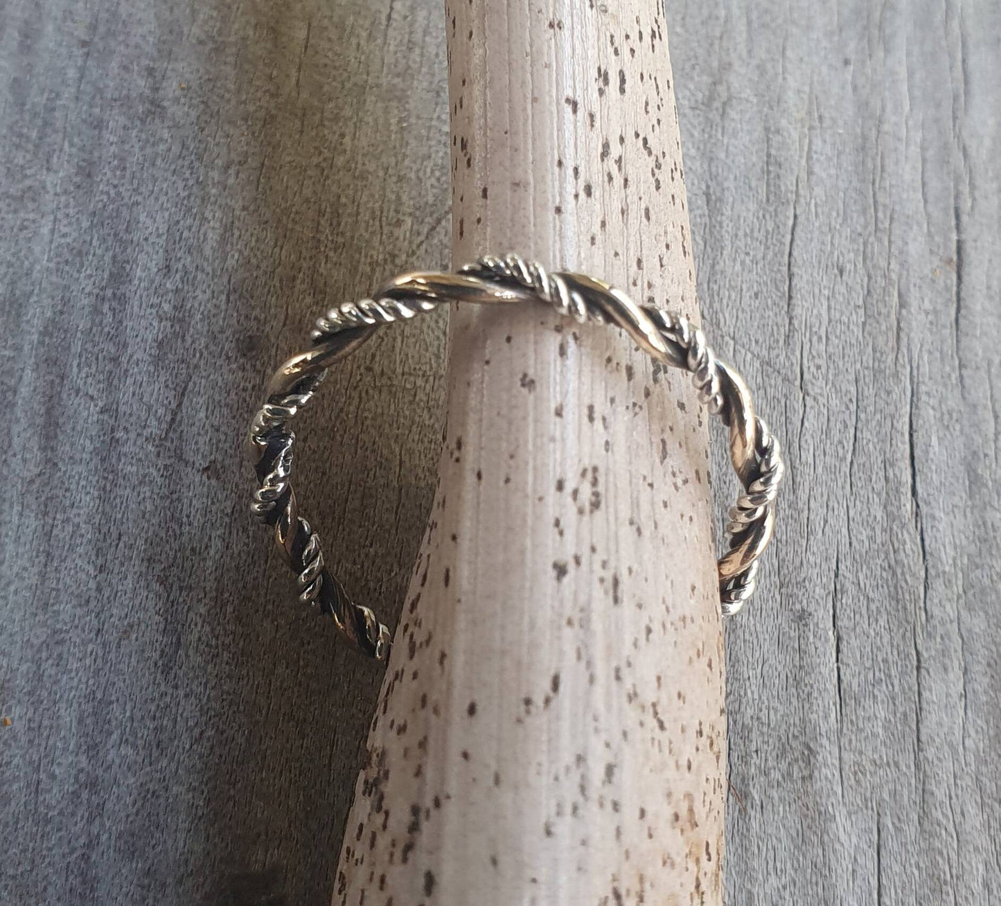 Thin gold ring,two tone,9k gold &sterling silver,handmade twisted wire ring,woven mixed metals,Stackerable ring,thin solid gold band,