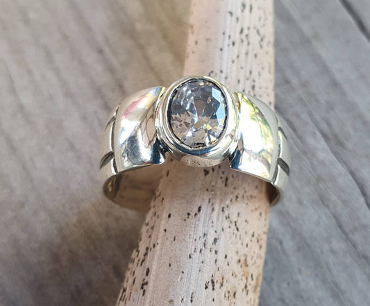 Cubic zirconia ring,sterling silver,cz,unisex band,handmade,boho,gypsy,gemstone ring,silver wedding ring,new age,