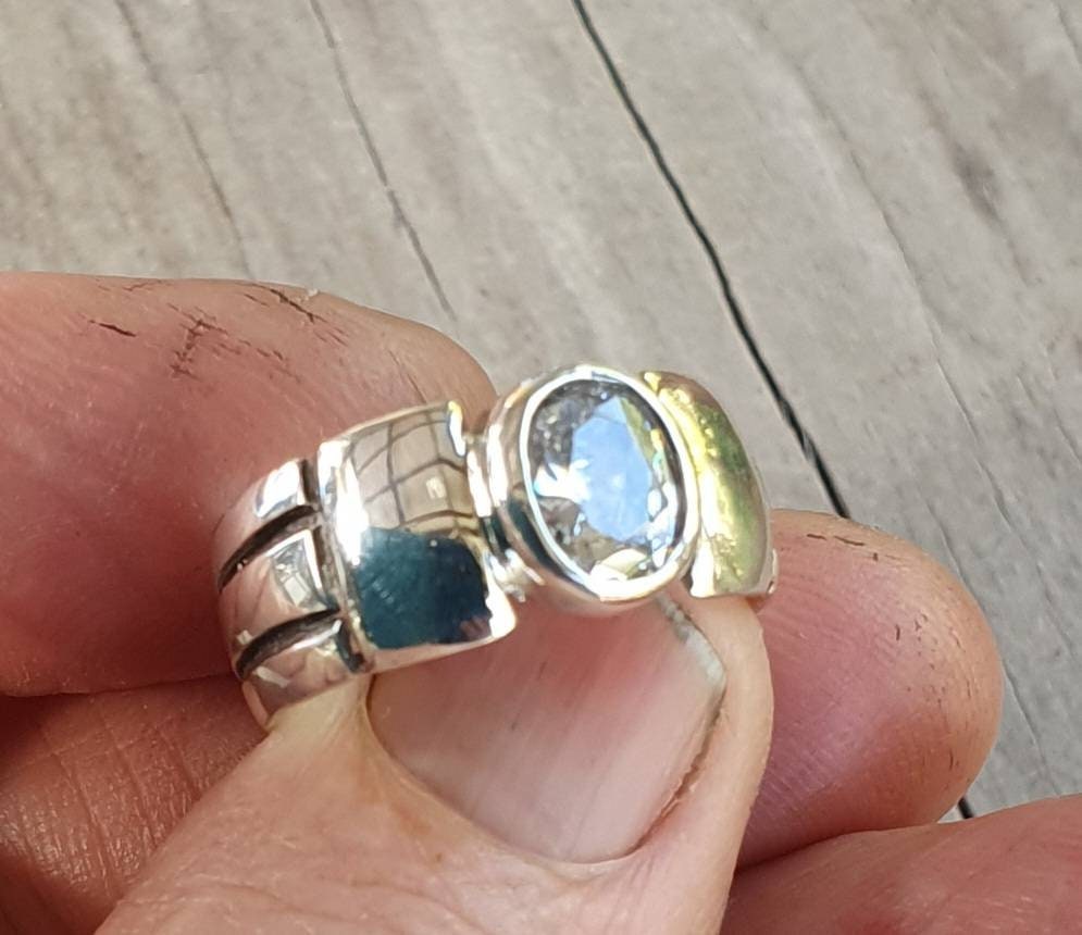 Cubic zirconia ring,sterling silver,cz,unisex band,handmade,boho,gypsy,gemstone ring,silver wedding ring,new age,