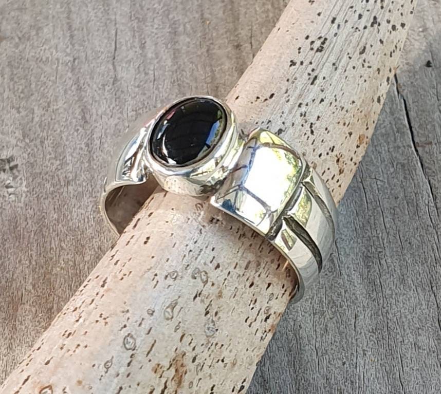 Onyx ring,sterling silver,cz,unisex band,handmade,boho,gypsy,gemstone ring,silver wedding ring,new age,