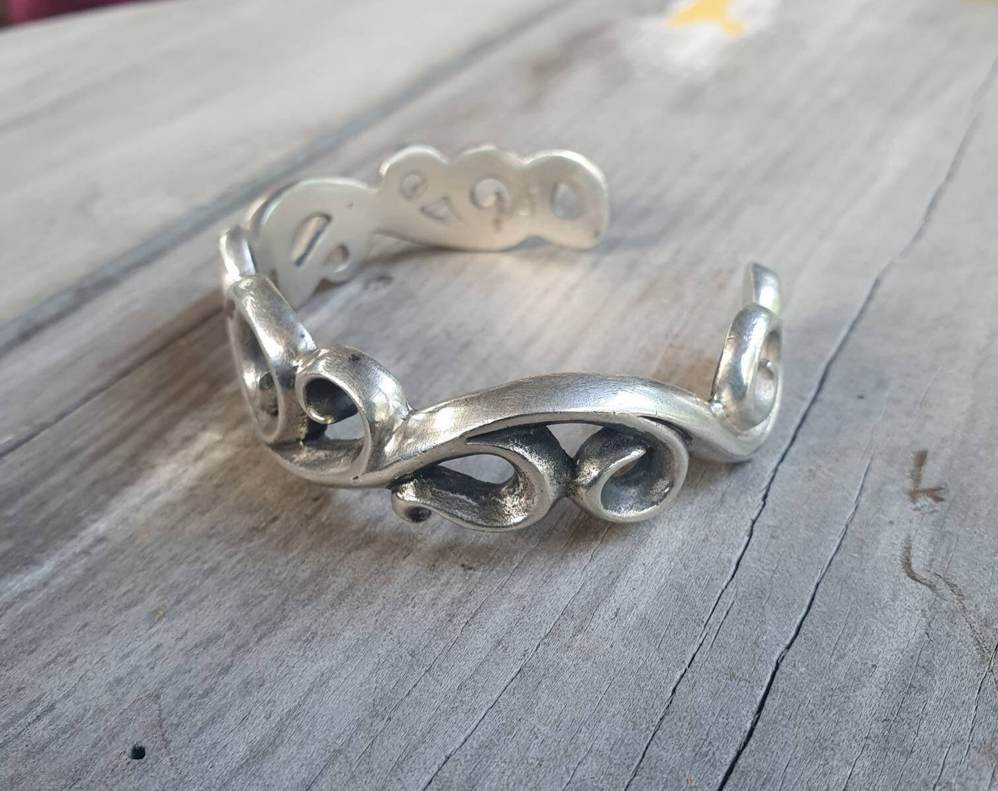 Silver cuff bracelet, solid sterling silver,chunky swirl bangle,tribal twist,unisex,boho,handmade,adjustable bangle,