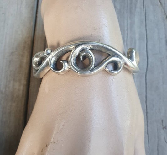 Silver cuff bracelet, solid sterling silver,chunky swirl bangle,tribal twist,unisex,boho,handmade,adjustable bangle,