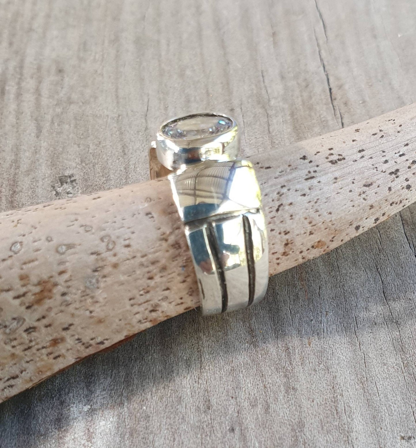 Cubic zirconia ring,sterling silver,cz,unisex band,handmade,boho,gypsy,gemstone ring,silver wedding ring,new age,