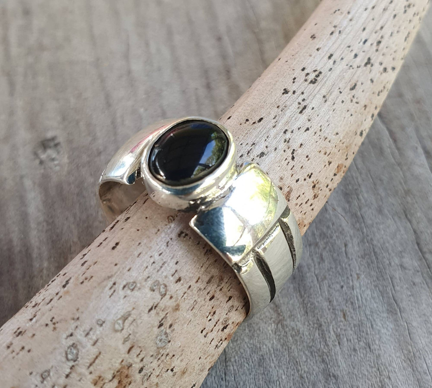 Onyx ring,sterling silver,cz,unisex band,handmade,boho,gypsy,gemstone ring,silver wedding ring,new age,