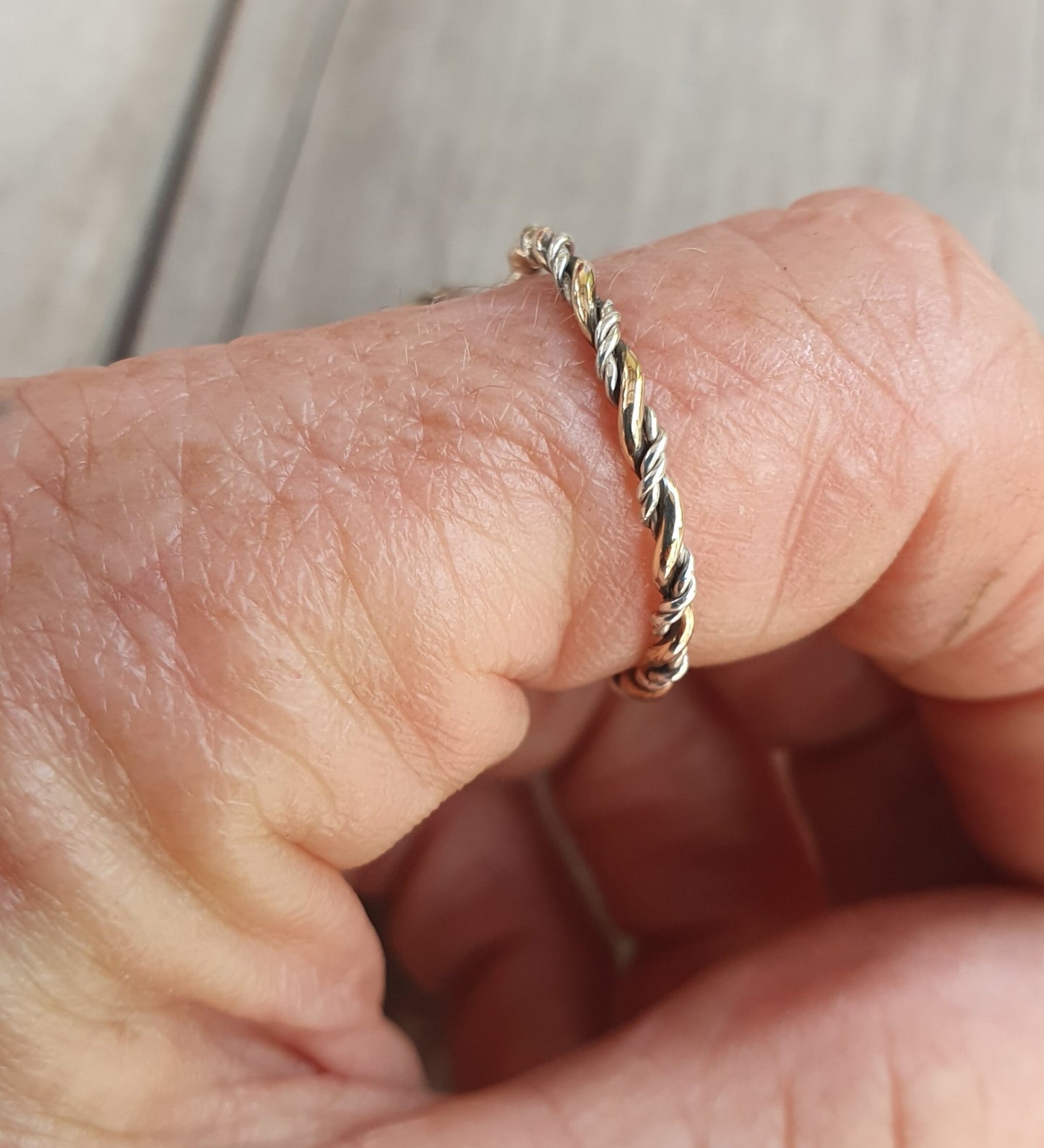 Thin gold ring,two tone,9k gold &sterling silver,handmade twisted wire ring,woven mixed metals,Stackerable ring,thin solid gold band,