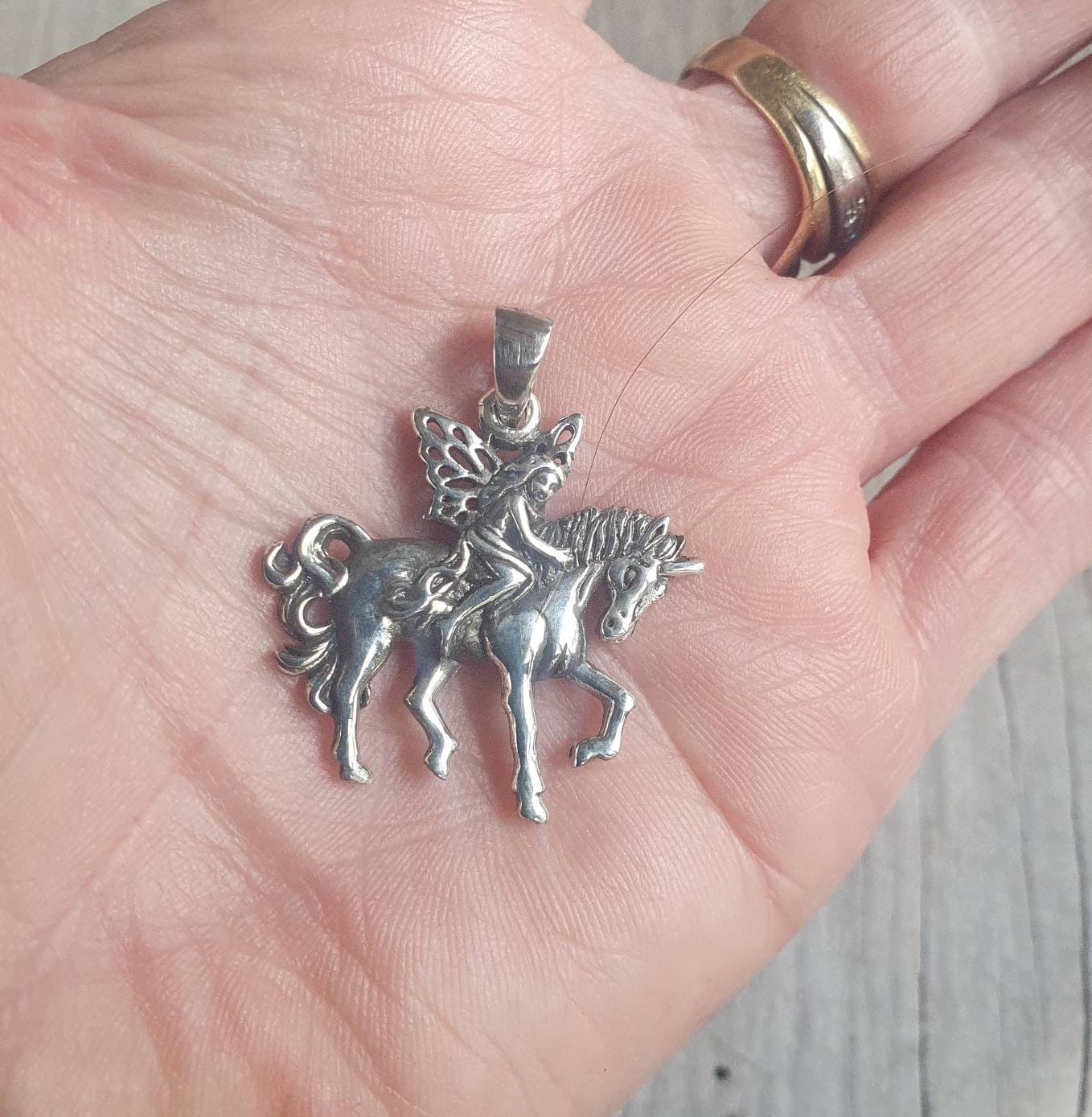 Fairy riding a Unicorn,sterling silver,fairy pendant,mythical horse,fantasy, purple stone ring,new age,boho hippy,horse,magic,