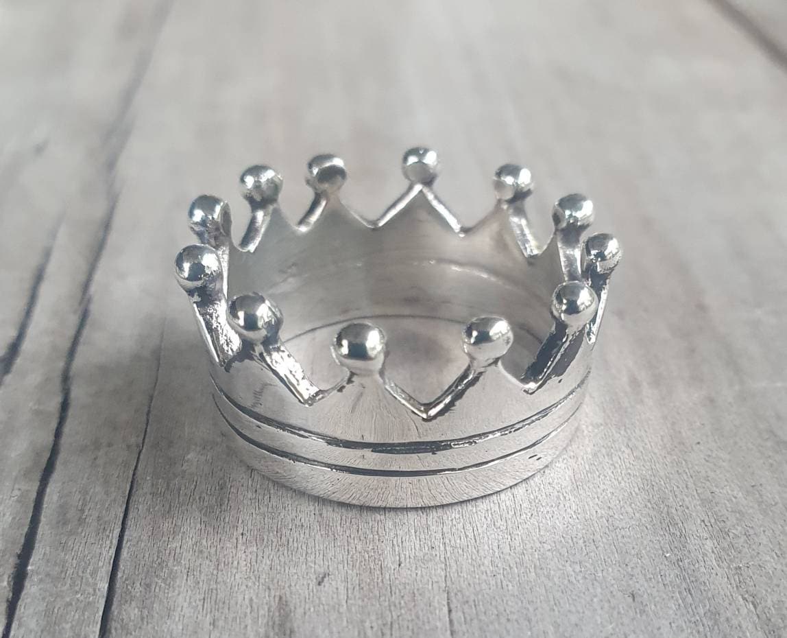 crown ring,solid sterling.11mm wide ,rockabilly,boho style,