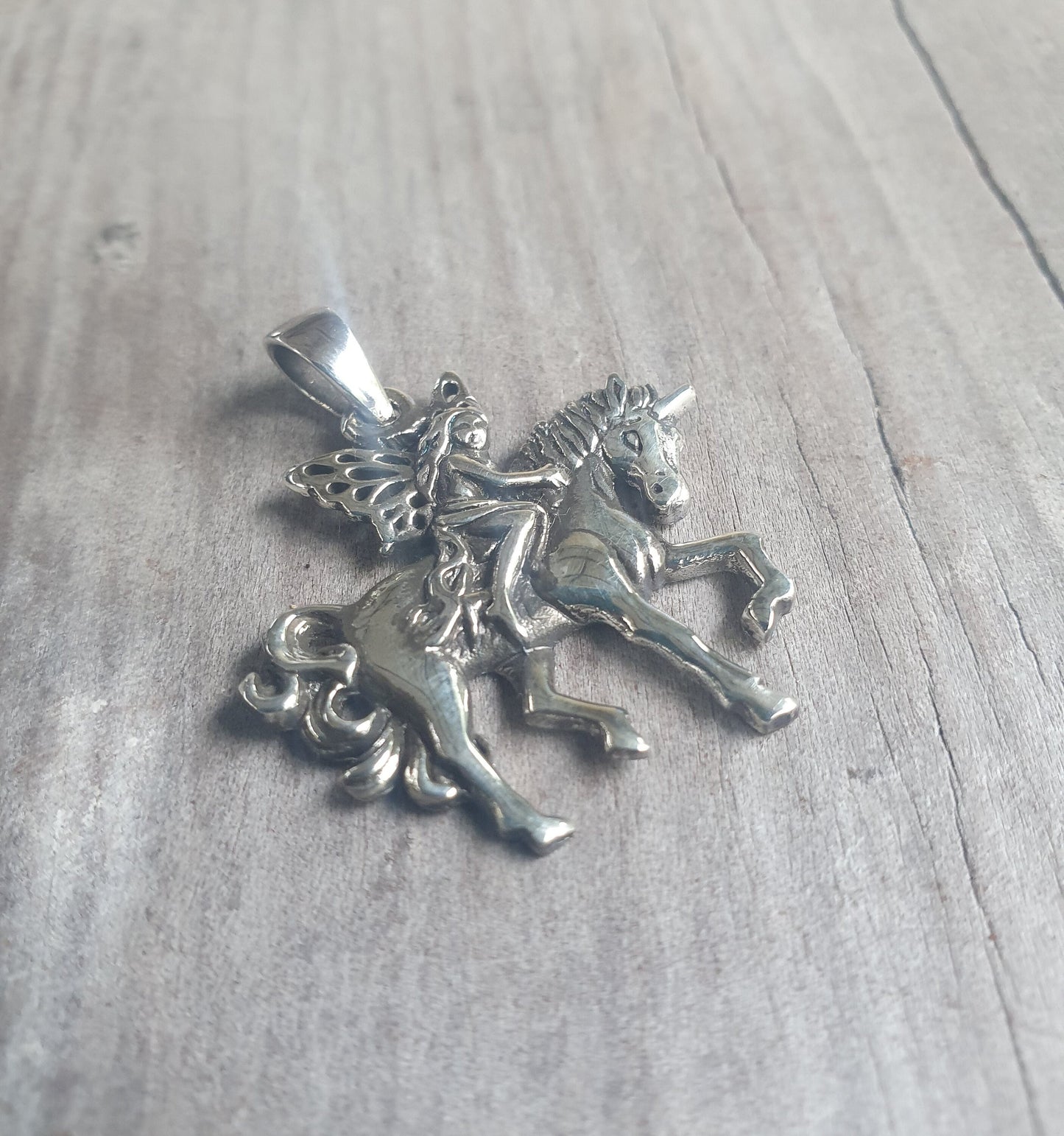 Fairy riding a Unicorn,sterling silver,fairy pendant,mythical horse,fantasy, purple stone ring,new age,boho hippy,horse,magic,