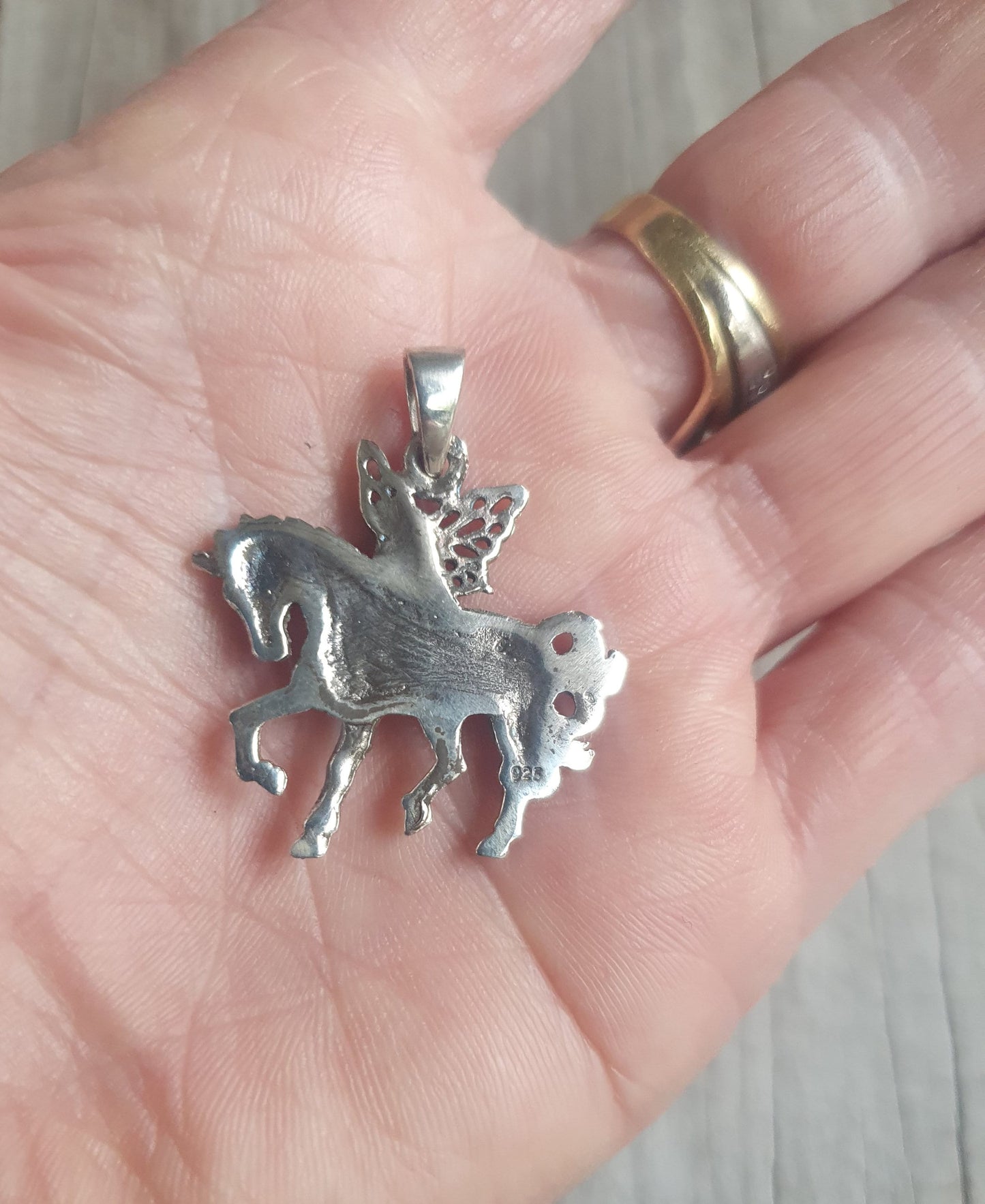 Fairy riding a Unicorn,sterling silver,fairy pendant,mythical horse,fantasy, purple stone ring,new age,boho hippy,horse,magic,