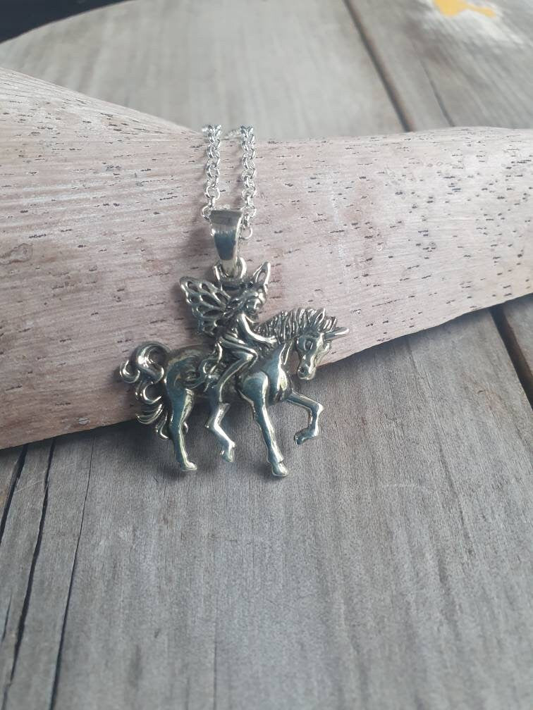 Fairy riding a Unicorn,sterling silver,fairy pendant,mythical horse,fantasy, purple stone ring,new age,boho hippy,horse,magic,