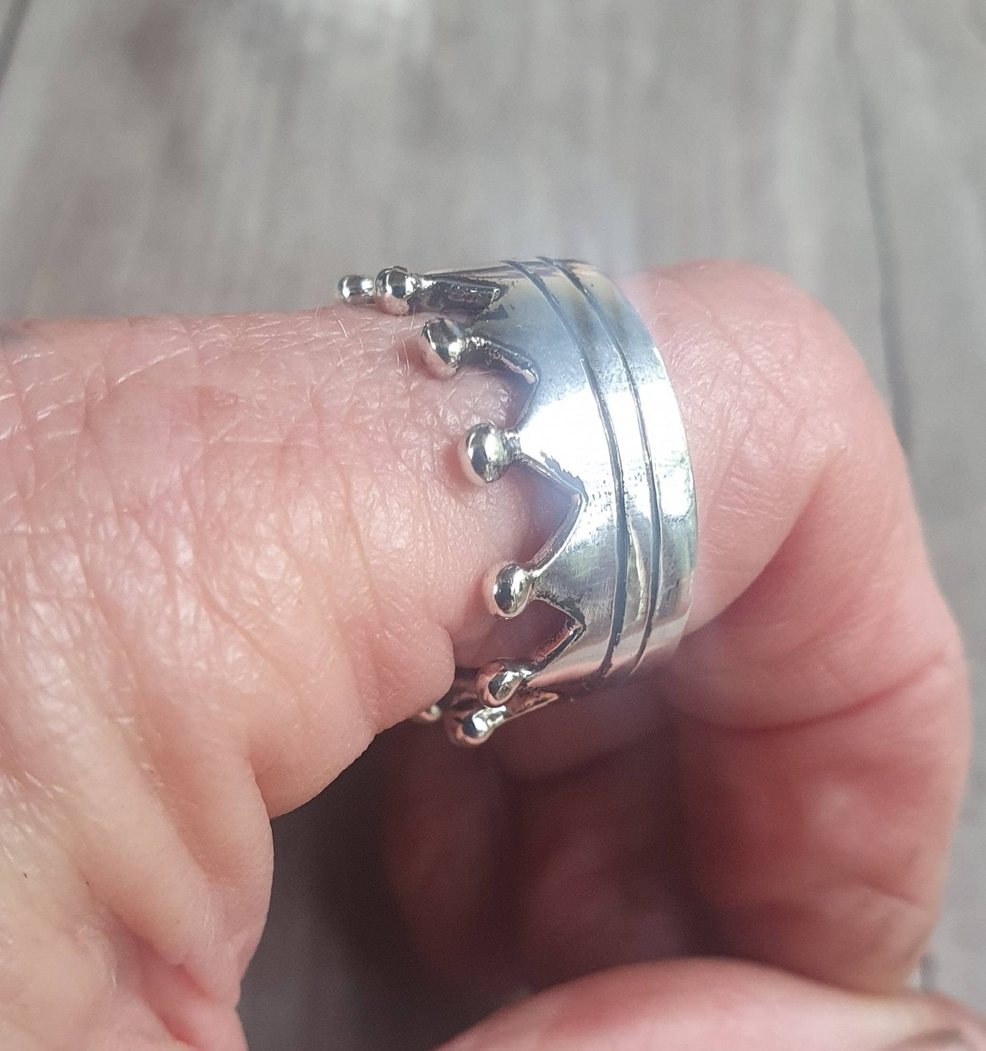 crown ring,solid sterling.11mm wide ,rockabilly,boho style,